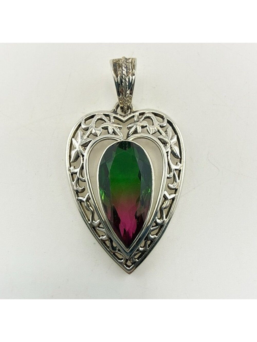 Nicky Butler Pendant Sterling Silver Heart Mystic Quartz Green Pink Necklace